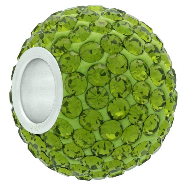 XL Large Hole Pave Bead with 12 mm wide Sterling Silver Core, Alora Crystals Olivine 15 mm