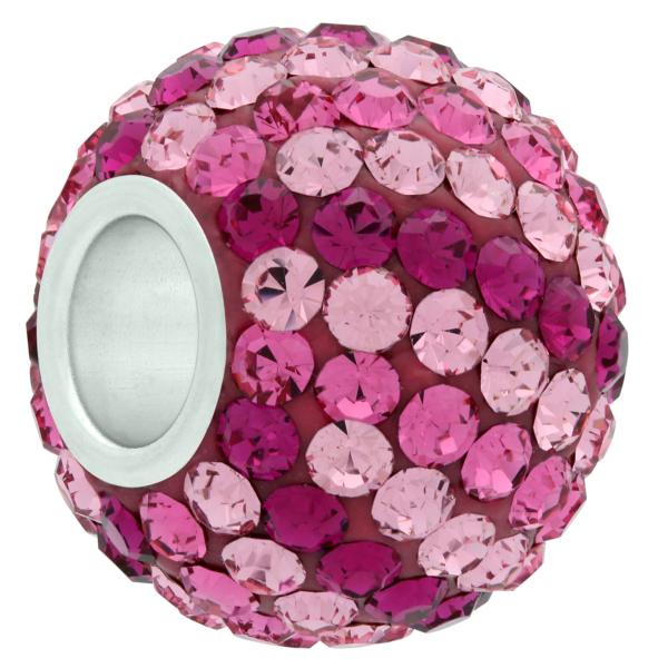 XL Large Hole Pave Bead with 12 mm wide Sterling Silver Core, Alora Crystals Pinks 15 mm