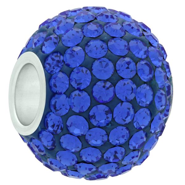 XL Large Hole Pave Bead with 12 mm wide Sterling Silver Core, Alora Crystals Sapphire 15 mm
