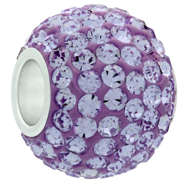 XL Large Hole Pave Bead with 12 mm wide Sterling Silver Core, Alora Crystals Violet 15 mm
