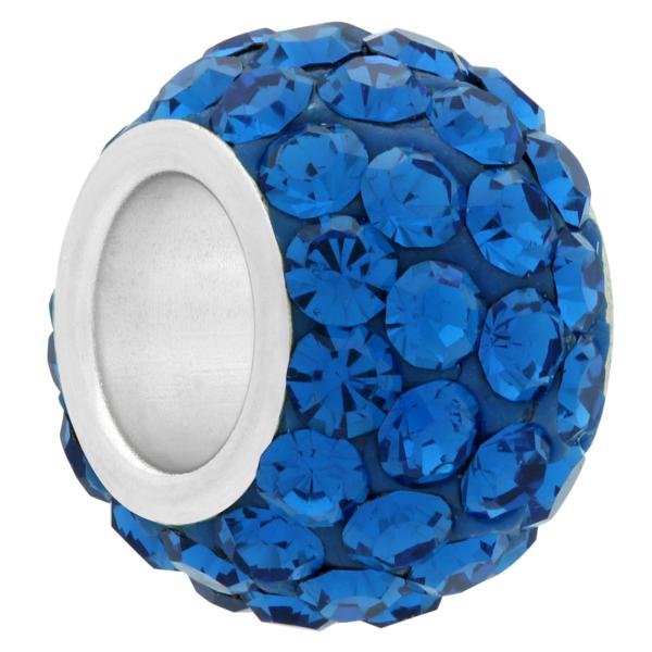 Small Large Hole Pave Bead with 6 mm wide Sterling Silver Core Capri Blue 9 mm