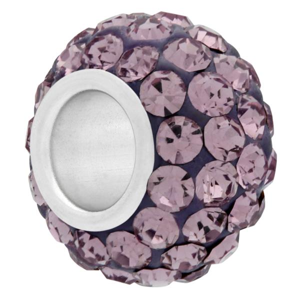 Small Large Hole Pave Bead with 6 mm wide Sterling Silver Core Light Amethyst 9 mm