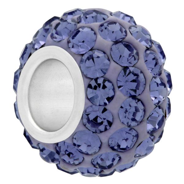 Small Large Hole Pave Bead with 6 mm wide Sterling Silver Core Tanzanite 9 mm