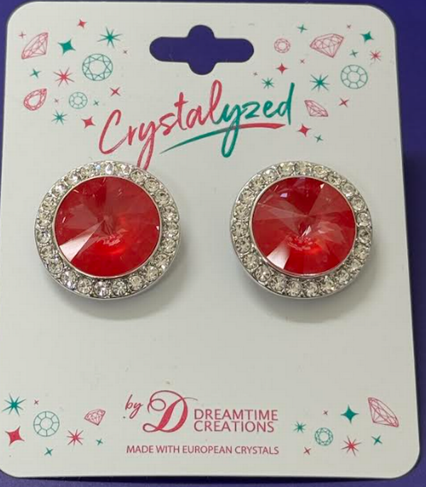 Crystalized with Dreamtime Crystal Clip-On Earrings for Dance Crystal Poppy Red Ignite/Crystal 19mm
