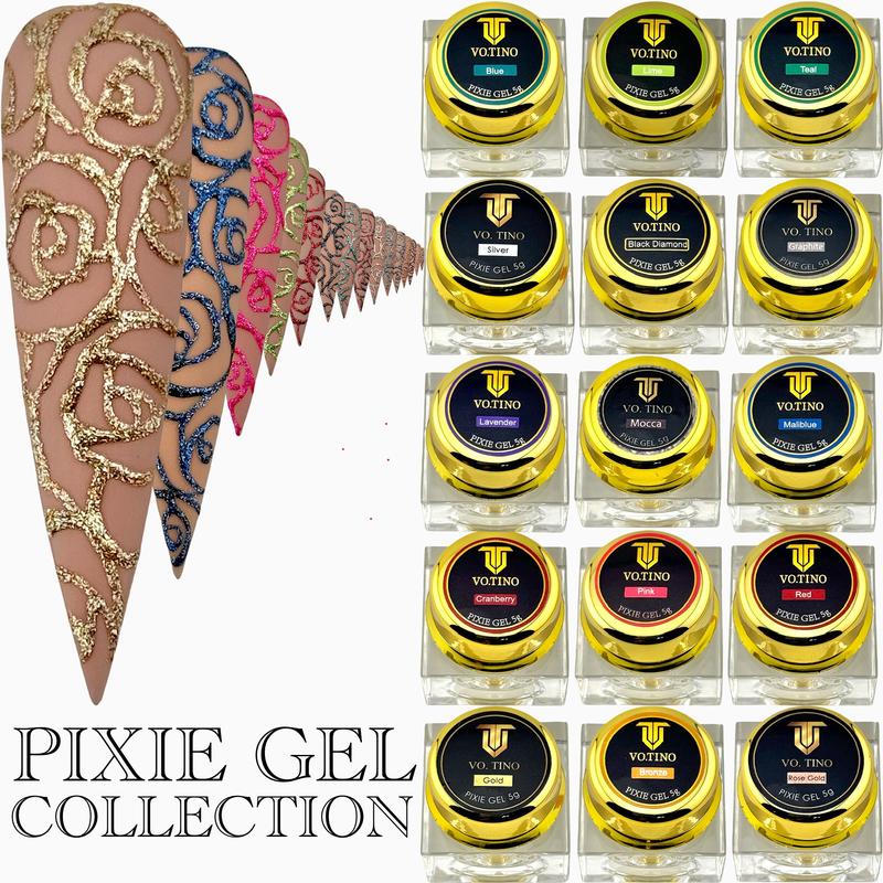 Tino Vo Pixie Gel, Non-Cleanse, Complete Pixie Gel Bundle of 15 Colors