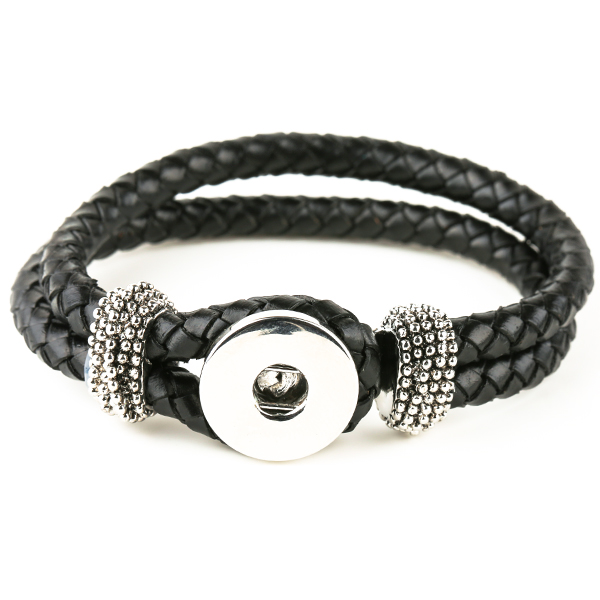 1-Snap Black Leather Bracelet - Without Decorative Snap