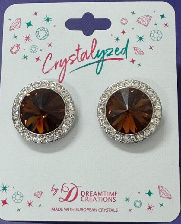 Crystalized with Dreamtime Crystal Stud Earrings for Dance Reinvented Smoked Topaz/Crystal 17mm