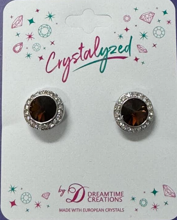 Crystalized with Dreamtime Crystal Stud Earrings for Dance Reinvented Smoked Topaz/Crystal 13mm