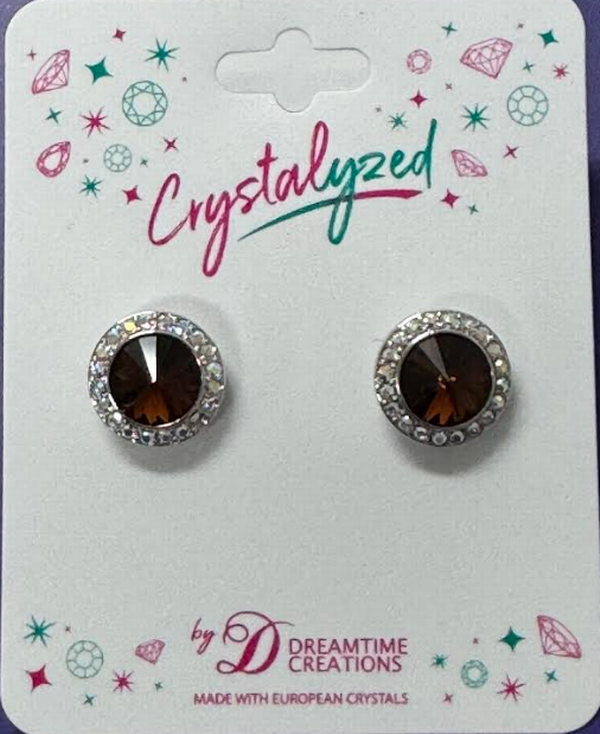 Crystalized with Dreamtime Crystal Clip-On Earrings for Dance Reinvented Smoked Topaz/Crystal AB 13mm