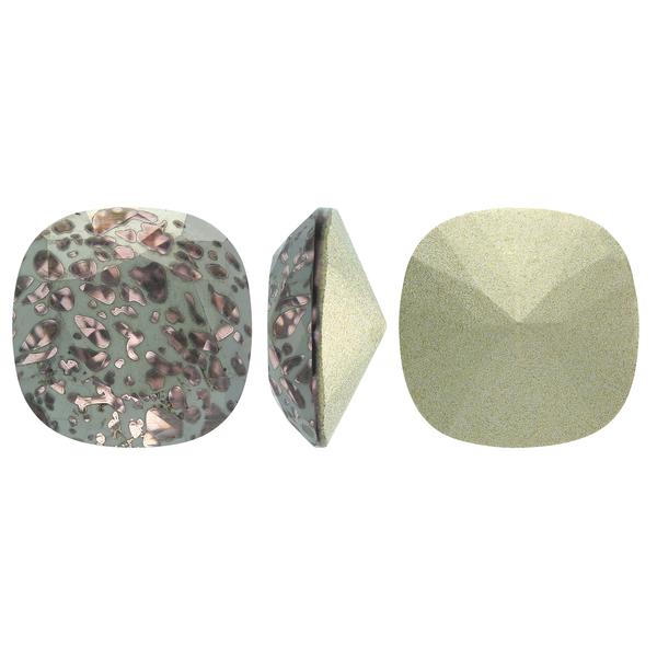 Bling! 4470 Crystal Square Cushion Faceted Fancy Stone, Light Rose Black Crackle 12mm