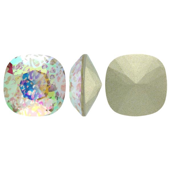 Bling! Crystal Square Cushion Faceted Fancy Stone, White Crackle 12mm