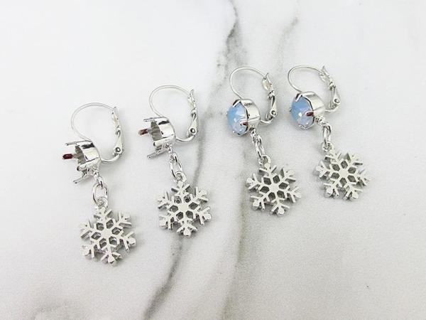 Lever Back Snowflake Earrings, 8.5MM, Rhodium