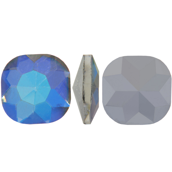 Spark Crystal Square Cushion Faceted Fancy Stone, Iridescent Blue 12mm