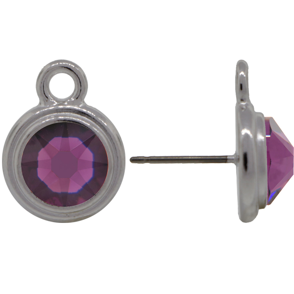 TierraCast® POST, SS34 STEPPED BEZEL, Rhodium plated, Amethyst