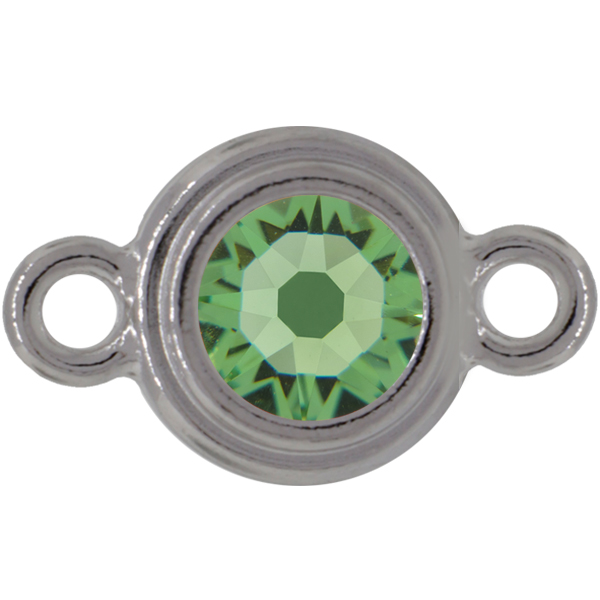 TierraCast® Link, SS34 STEPPED BEZEL, Rhodium plated, Peridot