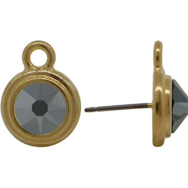 TierraCast® POST, SS34 STEPPED BEZEL, Gold plated, Jet Hematite