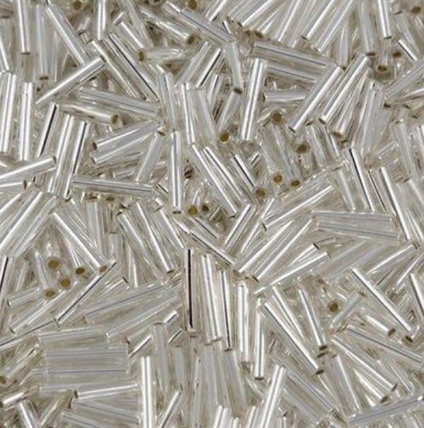 TOHO&trade; Bugle Beads 9mm, Color 21, Transparent Silver Lined Crystal, 12.5 grams