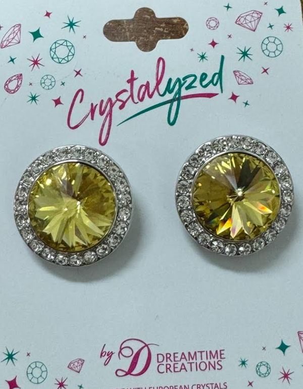 Crystalized with Dreamtime Crystal Stud Earrings for Dance Dark Jonquil/Crystal 19mm