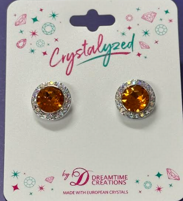 Crystalized with Dreamtime Crystal Clip-On Earrings for Dance Dark Orange/Crystal AB 13mm