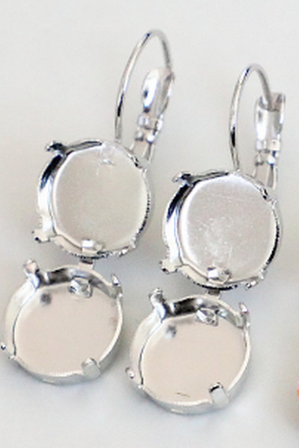 Two Setting Drop Earrings 12mm Lever Back for Dreamtime Crystal 1122 12mm One Pair