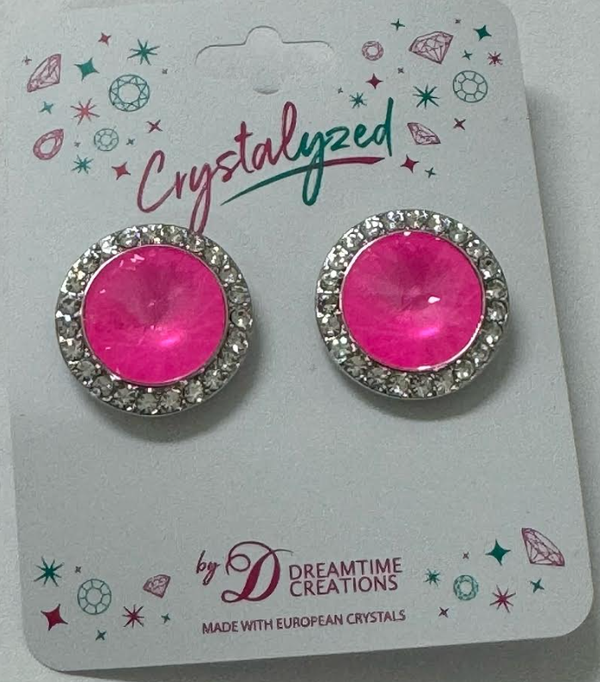 Crystalized with Dreamtime Crystal Stud Earrings for Dance Crystal Electric Pink Ignite/Crystal 19mm