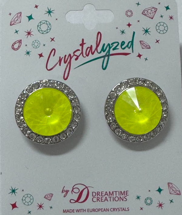 Crystalized with Dreamtime Crystal Stud Earrings for Dance Crystal Electric Yellow Ignite/Crystal 19mm