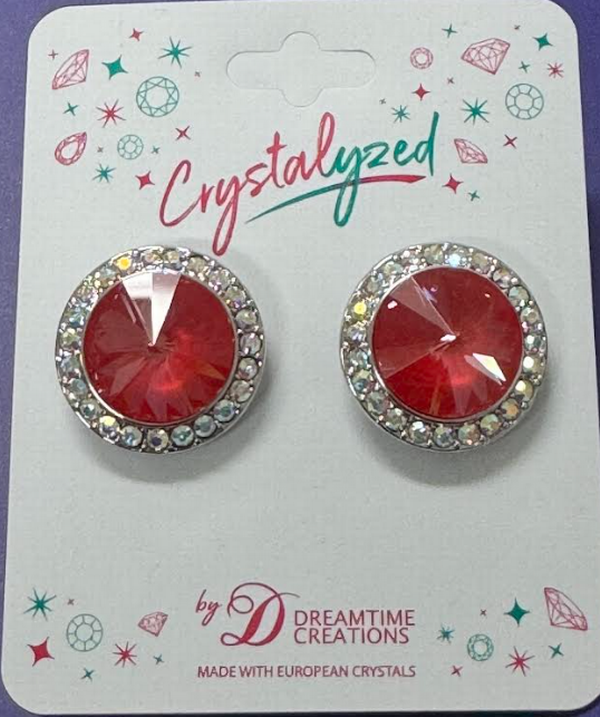Crystalyzed with Dreamtime Crystal Stud Earrings for Dance Crystal Poppy Red Ignite/Crystal AB 19mm