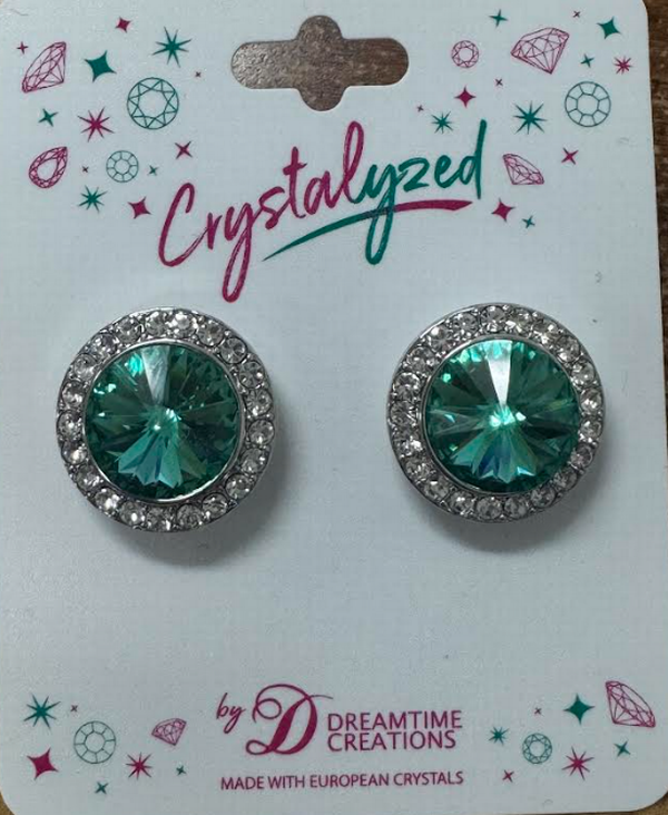 Crystalized with Dreamtime Crystal Stud Earrings for Dance Reinvented Caribbean Green/Crystal 17mm