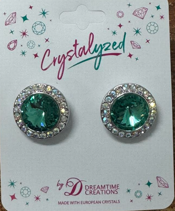 Crystalyzed with Dreamtime Crystal Stud Earrings for Dance Reinvented Caribbean Green/Crystal AB 13mm