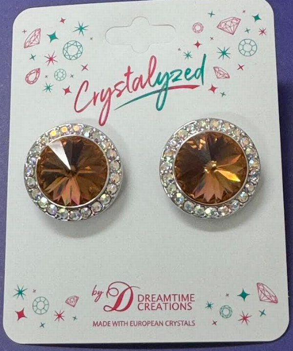 Crystalyzed with Dreamtime Crystal Stud Earrings for Dance Reinvented Light Smoked Topaz/Crystal AB 19mm
