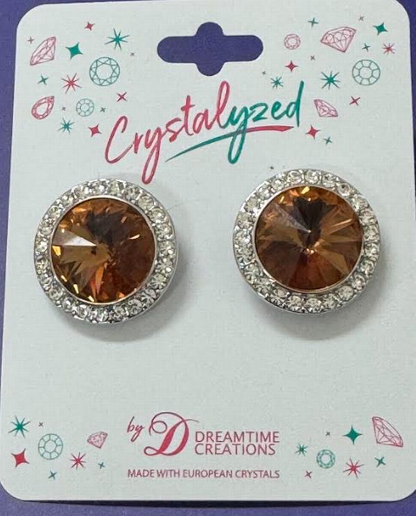 Crystalized with Dreamtime Crystal Clip-On Earrings for Dance Reinvented Light Smoked Topaz/Crystal 19mm