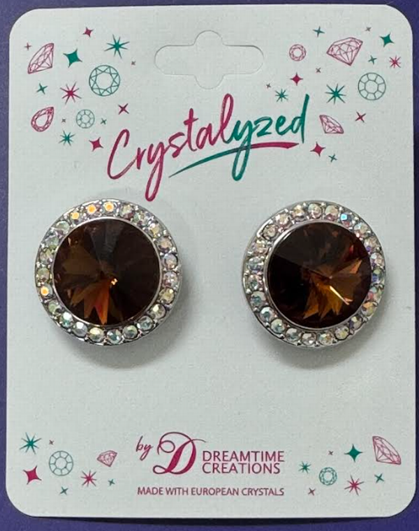 Crystalyzed with Dreamtime Crystal Stud Earrings for Dance Reinvented Smoked Topaz/Crystal AB 19mm