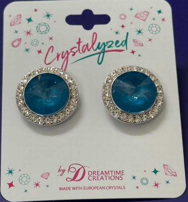 Crystalized with Dreamtime Crystal Clip-On Earrings for Dance Crystal Teal Ignite/Crystal 17mm