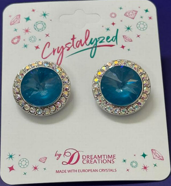 Crystalized with Dreamtime Crystal Clip-On Earrings for Dance Crystal Teal Ignite/Crystal AB 19mm