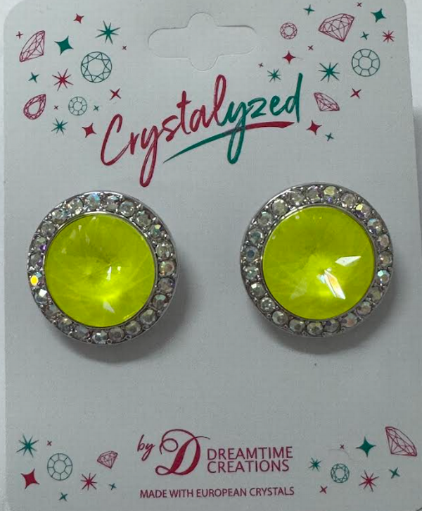 Crystalyzed with Dreamtime Crystal Stud Earrings for Dance Electric Yellow Ignite/Crystal AB 19mm
