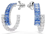 Swarovski Collections - Matrix hoop earrings Mixed cuts, Blue, Rhodium plated