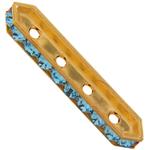 Dreamtime Crystal DC 77725 Rondelle Spacer Bars 4 Hole Aqua/Gold