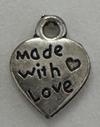 Made With Love Charm, Base Metal Plated in Imitation Rhodium