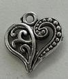 Filigree Heart Charm, Base Metal Plated in Imitation Rhodium