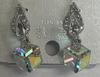 Crystal Raindrop Accented with Crystal AB and Corner Cut Cube Dangle Earrings